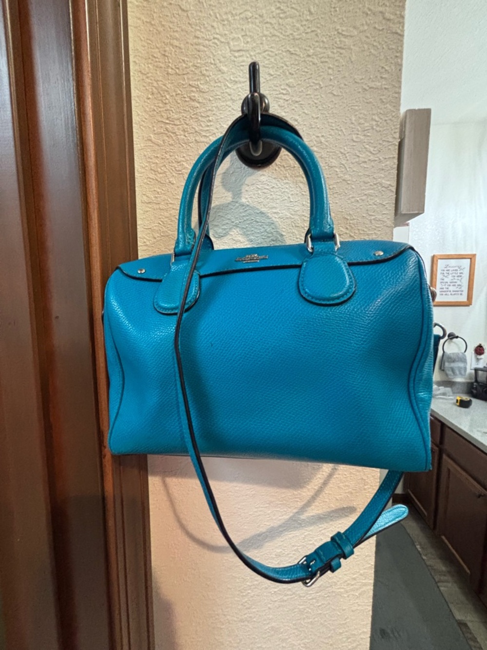 Coach Teal Pebbled Leather Satchel with Removable Strap
